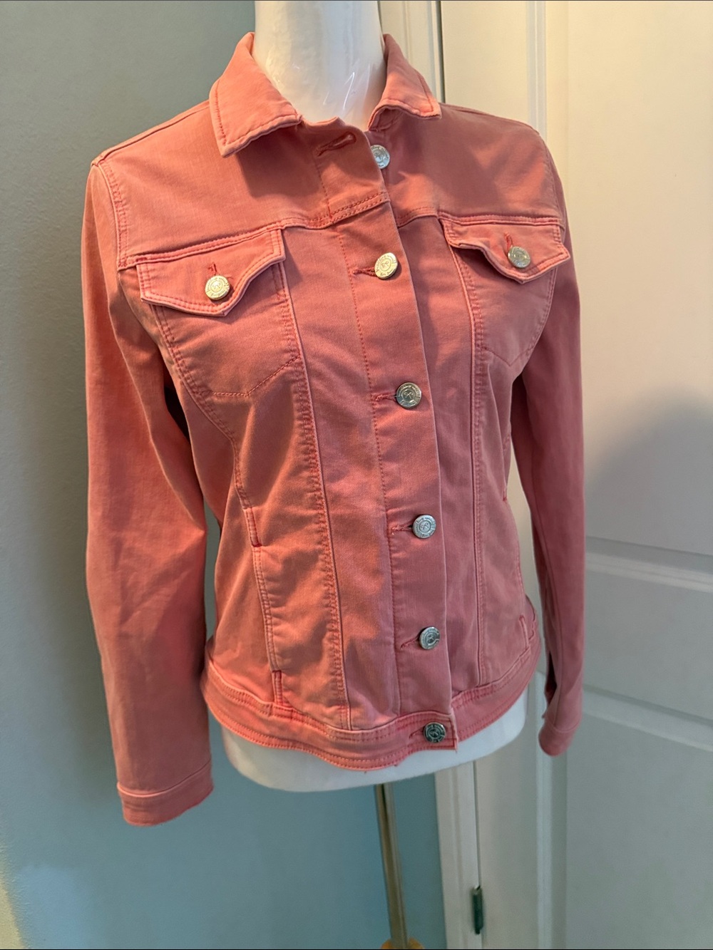Women’s Pink Denim Jacket - Tailored Button-Up Jean Jacket S/M
